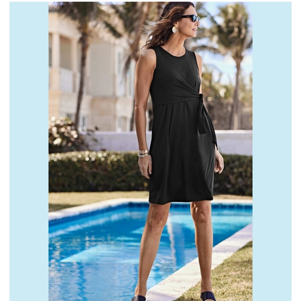 J.Jill Wearever Collection Tie-Waist Elegant Black Sleeveless Dress Size Medium - Picture 6 of 15